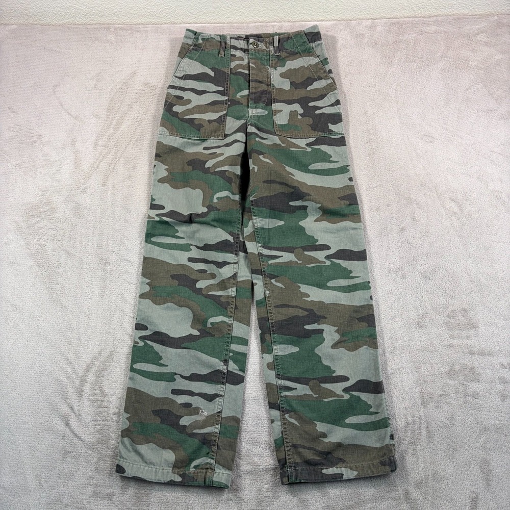 J Crew Foundry Woodland Camouflage Straight Leg Women 2 Cinch Waist